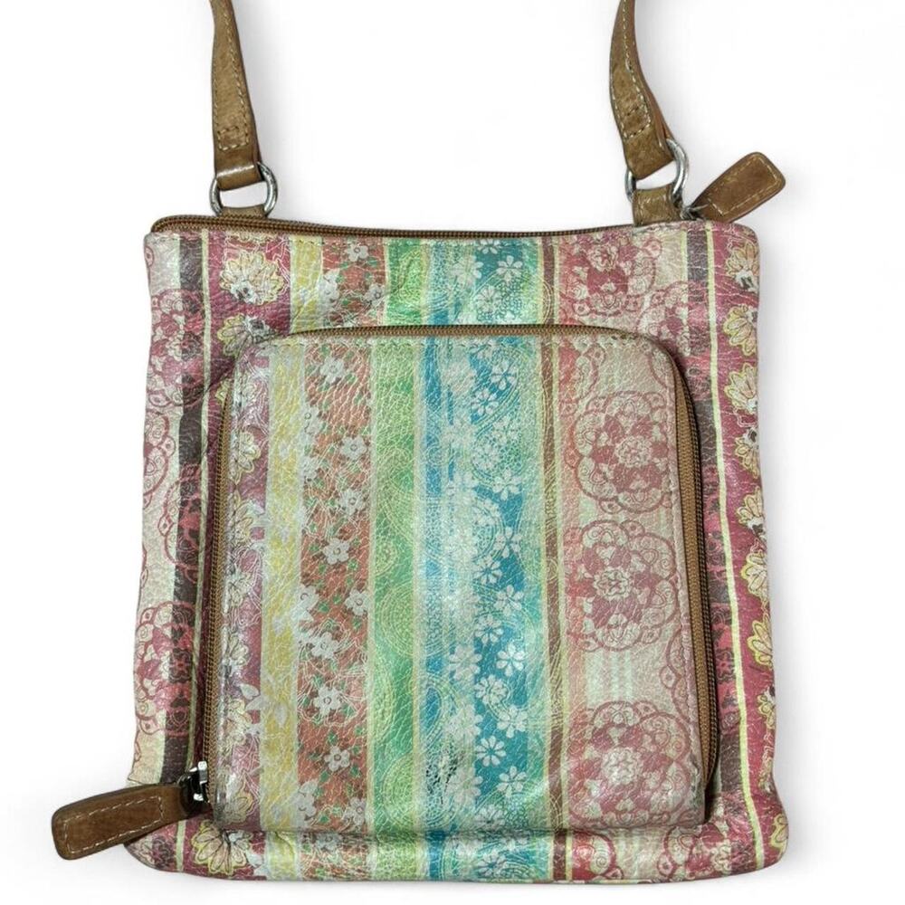 Fossil Floral Crossbody Genuine Leather Flower Print Paisley Shoulder Bag